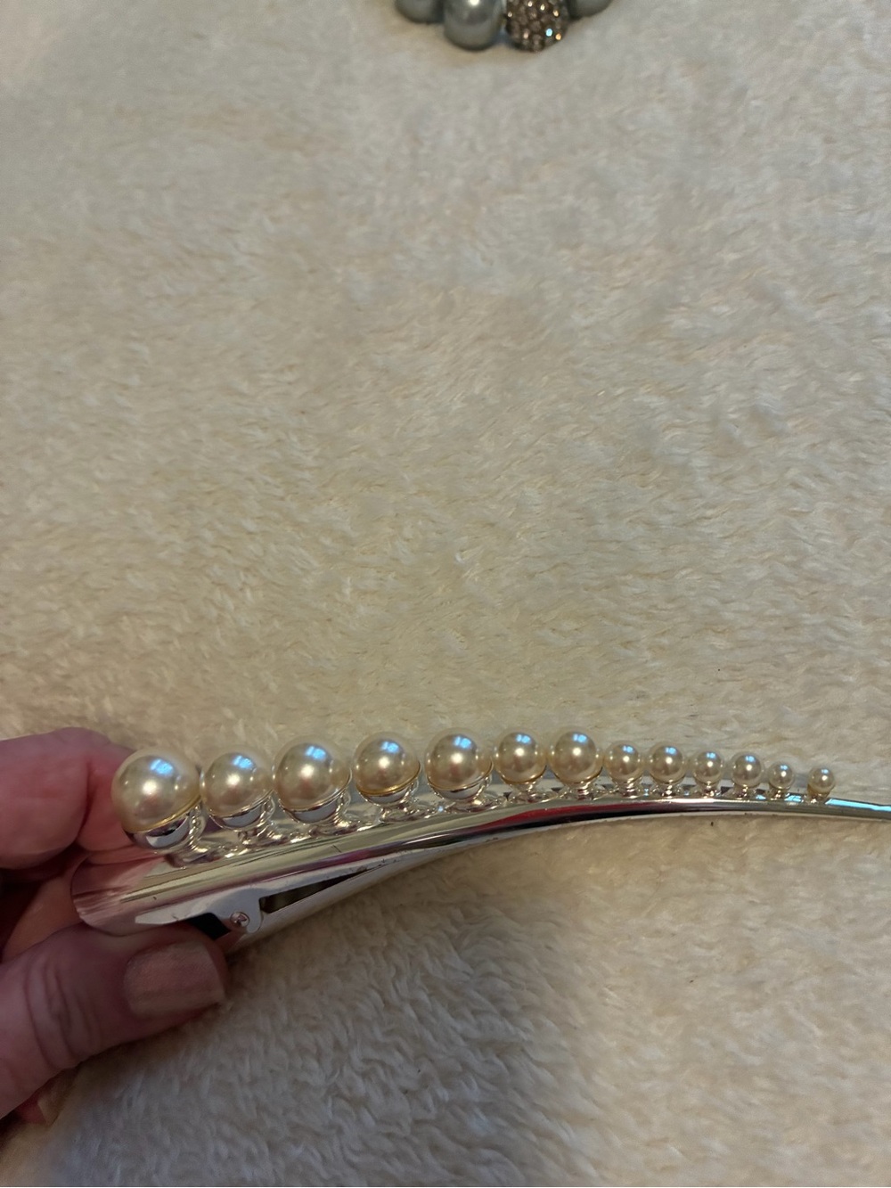Pearl Accent Silver-Tone Hair Clip - Women Accessories